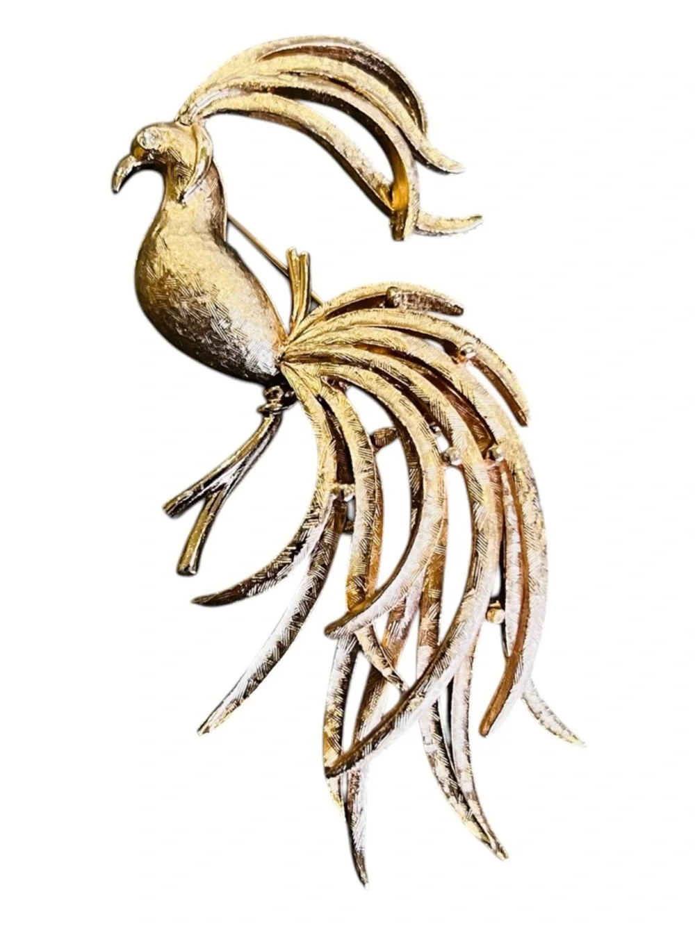 Avon “Bird of Paradise” Brooch – Exotic Gold Tone Figural Bird Pin (1960s–70s)
